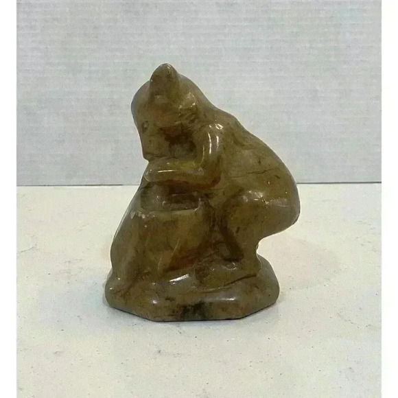 Vintage Soapstone Carving BEAR eating Brown Possibly from Canada Native - Picture 1 of 6
